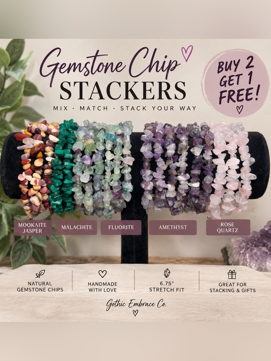 Hand Crafted Jewelry - Hand Crafted Natural Gemstone Chip Stacking Bracelets